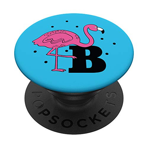 Cute Pink Flamingo Letter B Monogram Initial PopSockets Grip and Stand for Phones and Tablets