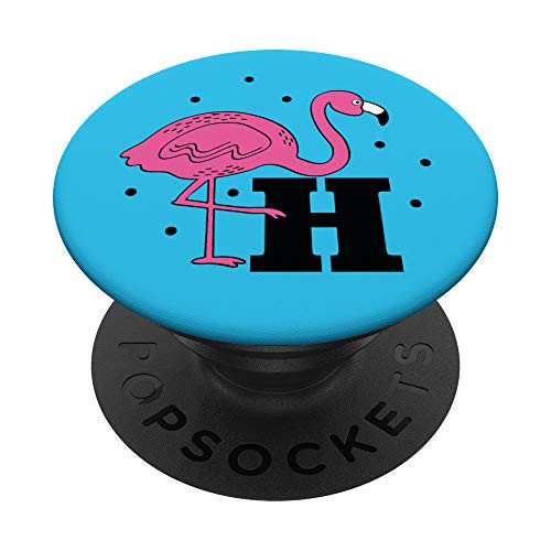 Cute Pink Flamingo Letter H Monogram Initial PopSockets Grip and Stand for Phones and Tablets