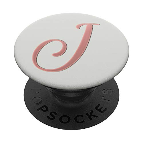 Golden Rose Pink Initial Letter J On Silver White PopSockets PopGrip Swappable Grip for Phones   Tablets