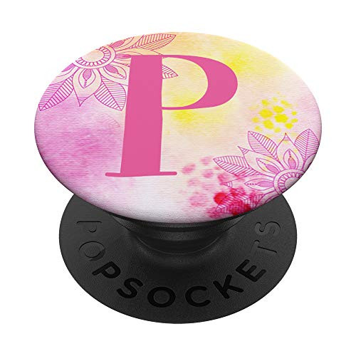 Letter P Initial Pink Flower Mandala Monogram PopSockets Grip and Stand for Phones and Tablets