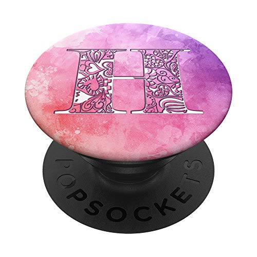 H Monogram Alphabet Capital Initial Letter Watercolor Hearts PopSockets Grip and Stand for Phones and Tablets