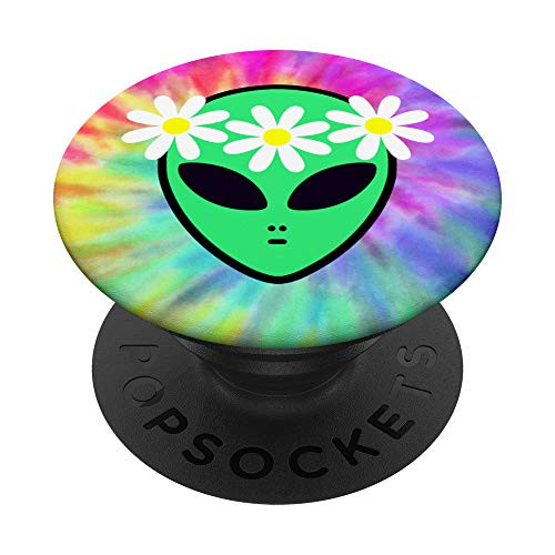 Alien Head Face ~ Flower Crown Hippie Tie Dye Rave Festival PopSockets PopGrip Swappable Grip for Phones   Tablets