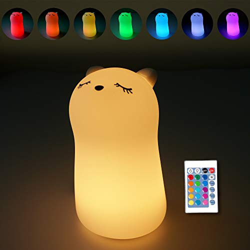 Cute Squishy Kitty Night Light - Silicon Elegant Kitten Pets Nursery Color Changing LED Decor Sleep Cat Lamp Lights with Touch Sensor and Remote Control for Kids Childrens Toddler Baby and Girls Cute Squishy Kitty Night Light - Silicon Elegant Kitten Pets Nursery Color Changing LED Decor Sleep Cat Lamp Lights with Touch Sensor and Remote Control for Kids Childrens Toddler Baby and Girls