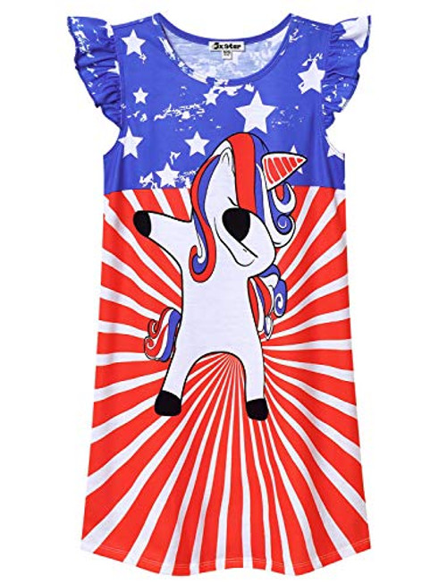 Jxstar Girls USA Flag Unicorn Nightgownes 4th July Pajamas Patriotic Sleepwear 4t 5t
