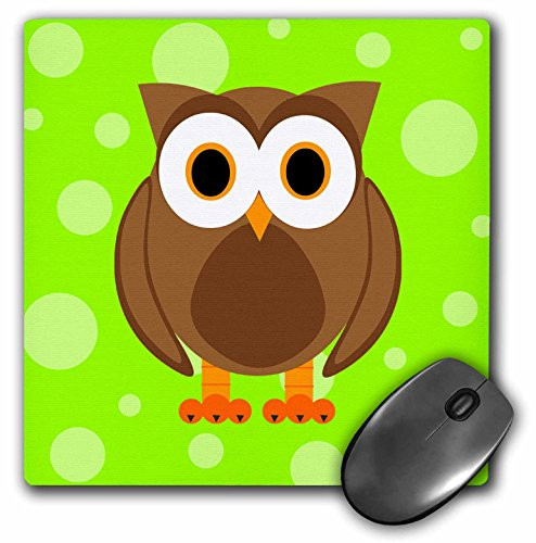 3dRose LLC 8 x 8 x 0.25 Inches Mouse Pad, Cute Brown Owl on Bright Green Background (mp_6311_1)