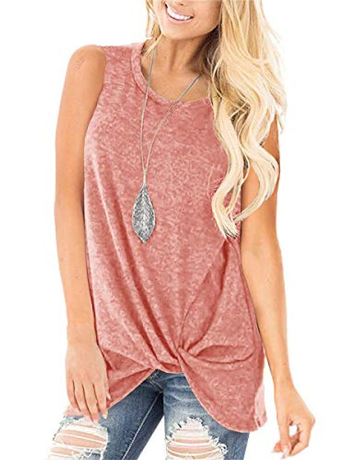 SAMPEEL Ladies Casual Tank Tops Shirts Womens Summer Clothes Flowy Coral M