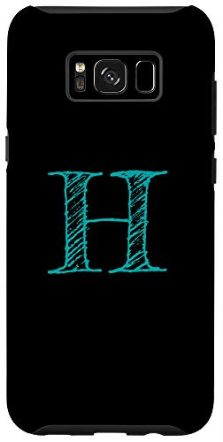 Galaxy S8 Teal   Black Letter H Initial Monogram HatchedShaded Font Case