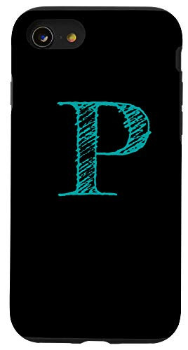 iPhone SE 2020  7  8 Teal   Black Letter P Initial Monogram HatchedShaded Font Case