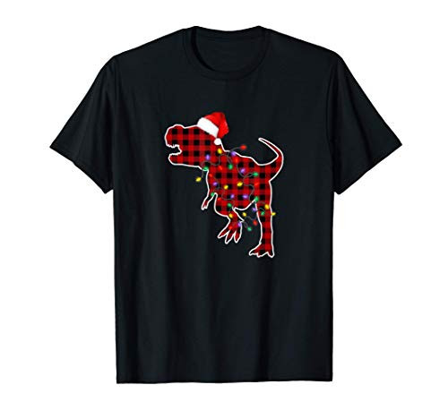 Red Plaid Dinosaur T Rex Christmas Lights Pajamas Adult Kids T-Shirt Red Plaid Dinosaur T Rex Christmas Lights Pajamas Adult Kids T-Shirt