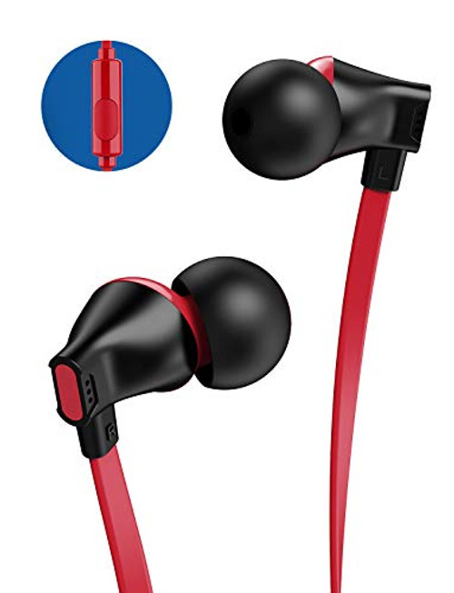 Vogek Earbuds with Microphone Earphones Noise Isolating in-Ear Headphones with HiFi Stereo   Powerful Bass 3_5mm Interface Compatible with Cellphones iPod iPad MP3 Players Red Plus Black