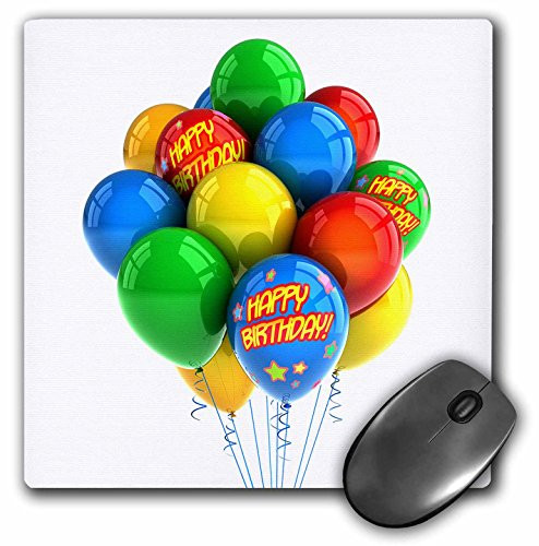 3dRose LLC 8 x 8 x 0.25 Inches Mouse Pad, Colorful Party Balloons, Happy Birthday (mp_155016_1)