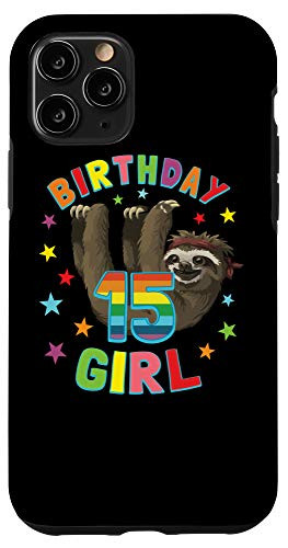 iPhone 11 Pro Girl 15th Birthday Sloth 15 Year Old B-day Party Kids Gift Case