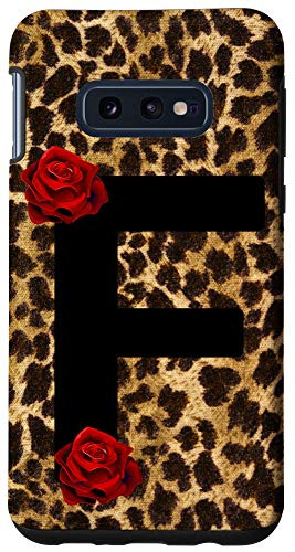 Galaxy S10e Letter F Initial Monogram Leopard Cheetah Red Rose Gift Case