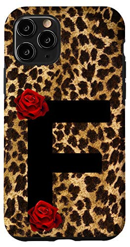 iPhone 11 Pro Letter F Initial Monogram Leopard Cheetah Red Rose Gift Case