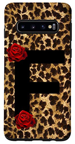 Galaxy S10 Letter F Initial Monogram Leopard Cheetah Red Rose Gift Case