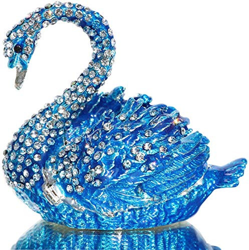 Alloy   Crystal Swan Figurine Jewelry Trinket Box Hinged Swan Ring Holder