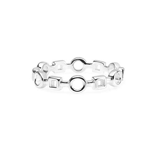 Silverline Jewelry - 925 Sterling Silver Open Square and Circle Row Design Geometric Band Ring Size 7