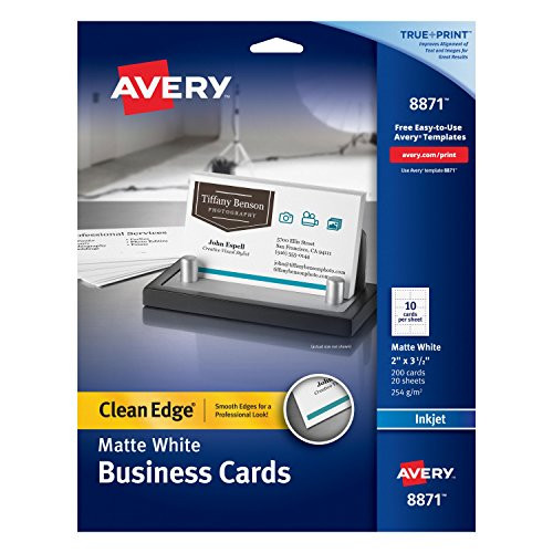 Avery Printable Business Cards, Inkjet Printers, 200 Cards, 2 x 3.5, Clean Edge, Heavyweight (8871)