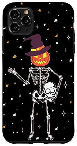 iPhone 11 Pro Max Funny Skeleton Skull With Jack-O-Lantern Head Witch Hat Gift Case