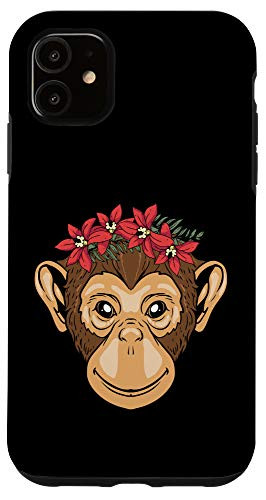 iPhone 11 Cute Monkey Floral Gift - Ape Head Flowers Case