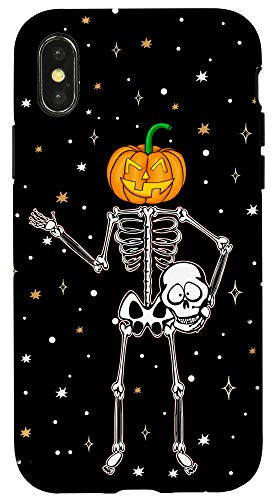 iPhone XXS Funny Skeleton Skull With Scary Jack-O-Lantern Creepy Head Case