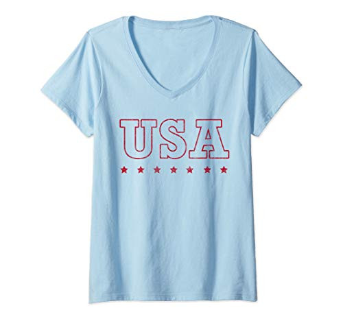 Womens 4th of July USA Shirt Est 1776 Patriotic Gear Red 2 V-Neck T-Shirt