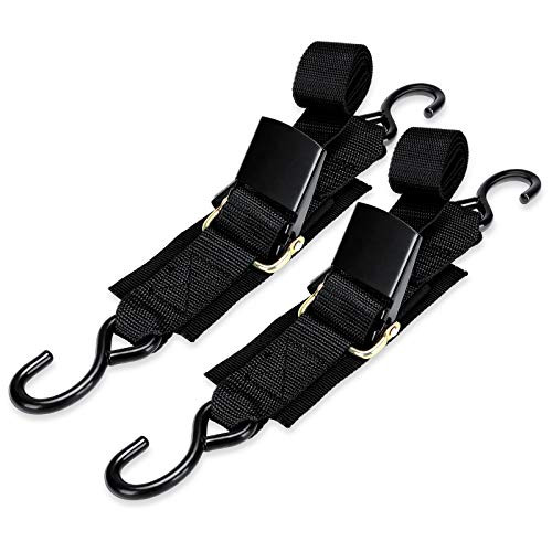 WELLUCK Boat Trailer Transom Tie Downs Straps 1200 LBS 2 x 4 Adjustable Boat Buckle Transom Tie Downs to Trailer Marine Jet ski Pontoon with Quick Release Buckle   Anti-Scratch Hooks Set of 2