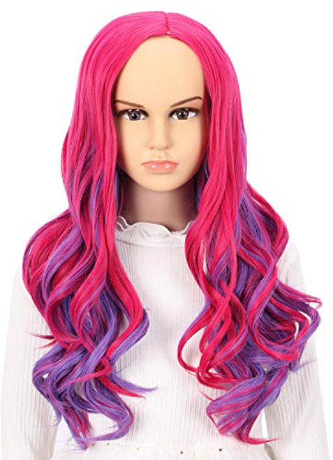 VGbeaty Kids Child Long Curly Pink and Purple Wig Halloween Cosplay Costumes Anime Party Wig VGbeaty Kids Child Long Curly Pink and Purple Wig Halloween Cosplay Costumes Anime Party Wig