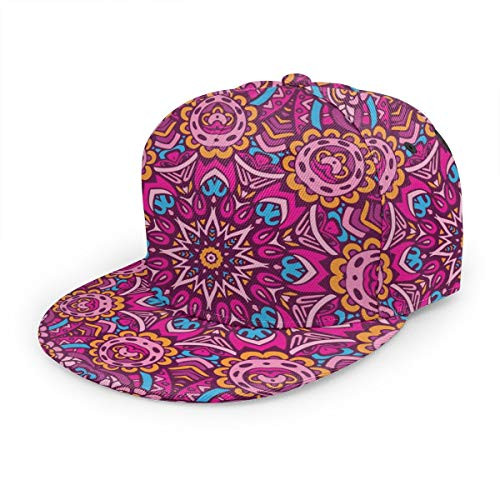 antkondnm Bohemian Floral Mandala Print Flat Bill Snapback Hat - Hip Hop Baseball Cap