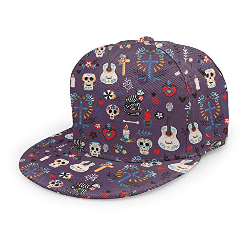 antkondnm Mexican Dead Pattern Flat Brim Baseball Cap Snapback for Men Women Trucker Hat
