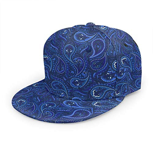 antkondnm Paisley Pattern Blue Flat Brim Hip Hop Adjustable Hat Stylish Snapback Baseball Cap