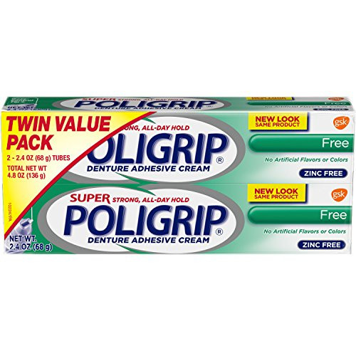 Super Poligrip Original Formula Zinc Free Denture Adhesive Cream, 2.4 ounce (Pack of 2)