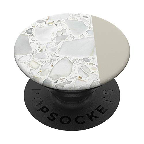 Cute and Simple White and Tan Terrazzo Color Block PopSockets PopGrip Swappable Grip for Phones   Tablets