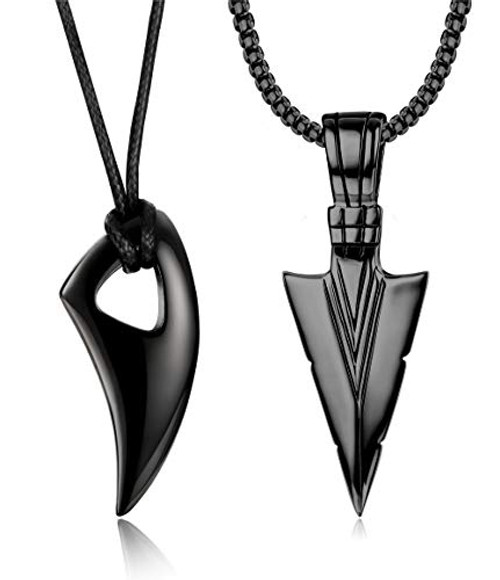 Jstyle 2Pcs Stainless Steel Pendant Necklace for Mens Spearpoint Arrowhead Wolf Teeth Pendant Chain Necklace Set Black-tone Jstyle 2Pcs Stainless Steel Pendant Necklace for Mens Spearpoint Arrowhead Wolf Teeth Pendant Chain Necklace Set Black-tone