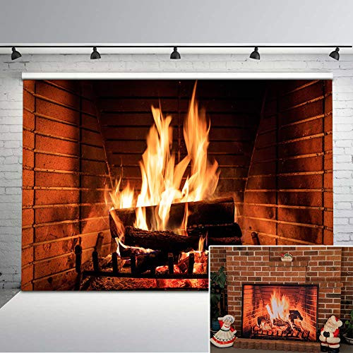 Avezano Burning Fireplace Photography Backdrop Flaming Woods Blazing Fire Background 7x5ft Vinyl Winter Christmas Party Decorations Backdrops