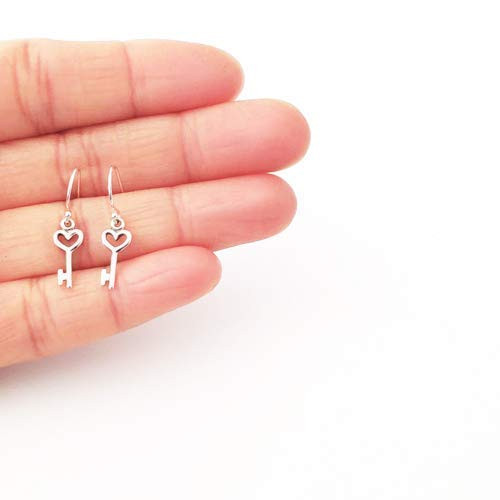 Heart Key Charm Sterling Silver Earrings tiny size