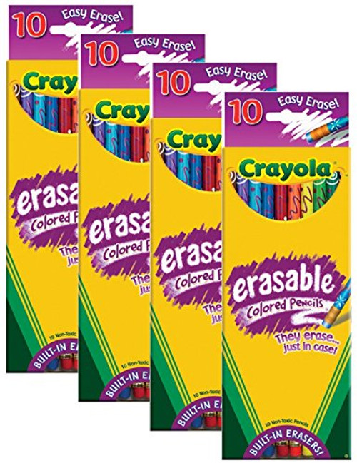 Crayola Erasable Colored Pencils Assorted 10 Each Pack of 4 Crayola Erasable Colored Pencils Assorted 10 Each Pack of 4