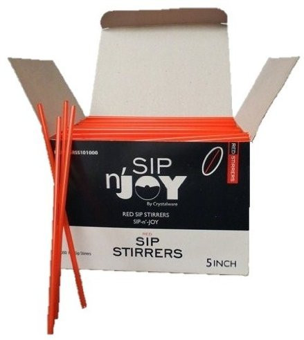 Crystalware Plastic Sip Stirrers 1000/box, Red 5-Inch - 2 Pack