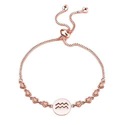 Rose Gold Zodiac Sign Bracelet Expandable Bracelet Constellation Jewelry Birthday Gift for Women Girls Her with Adjustable Slider Chain Aquarius BR Rose Gold Zodiac Sign Bracelet Expandable Bracelet Constellation Jewelry Birthday Gift for Women Girls Her with Adjustable Slider Chain Aquarius BR