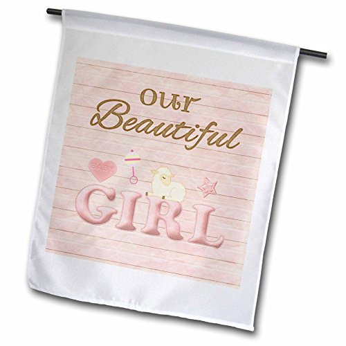 3dRose Our Beautiful Girl Hear Sheep Rattle Star Pink - Garden Flag 12 by 18