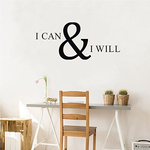 I CAN & I WILL Wall Decal Inspirational and Motivational Attitude Vinyl Wall Sticker For Office Gym Room Inspirational Lettering Stickers Home Wall Decorations,Black