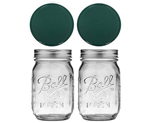 Mason Jars 16 oz with Plastic Mason Jar Lids BPA Free Pint Mason Jars Regular Mouth set of 2 - Green by Jarming Collections
