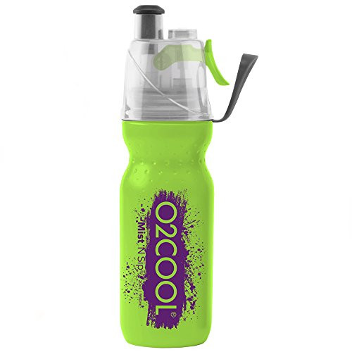 O2COOL Arcticsqueeze Mist N Sip Squeeze 20 oz 2-in-1 Mist N Sip Function Water Bottle Misting Water Bottle No Leak Water Bottle Green