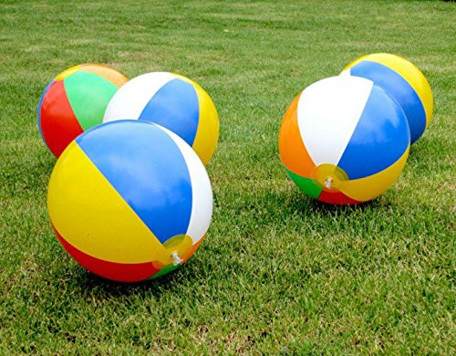 Wingtekworld 12 Rainbow Beach Balls 12 Pack Inflatable 12pc Beach Ball Pool Toys with inflator Pump