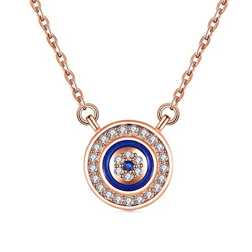 Kaletine Blue Evil Eye Pendant Necklace Sterling Silver 925 Cubic Zirconia Adjustable Chain 162 Ext_Rose Gold Kaletine Blue Evil Eye Pendant Necklace Sterling Silver 925 Cubic Zirconia Adjustable Chain 162 Ext_Rose Gold