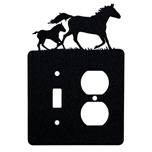 Mare   Foal Horse Toggle Light Switch   Single Duplex Wall Plate Single Toggle with Power Black