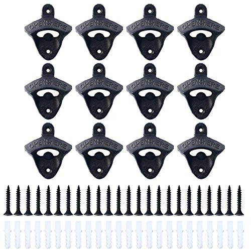 12pcs Cast Iron Wall Mount Bottle Openers Mounting Hardware Included Vintage Rustic BarWood Block is not Included 12