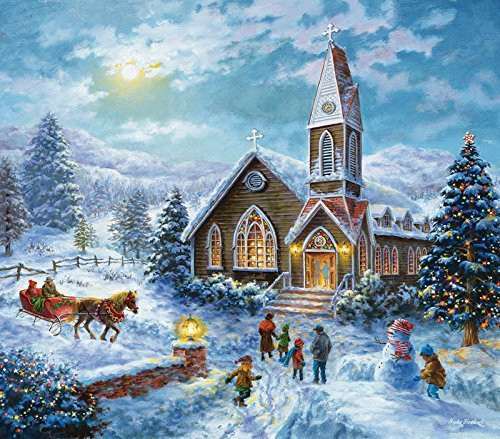 Parents Pray - Christmas Church Winter Scene - 300 pc Jigsaw Puzzle by SunsOut
