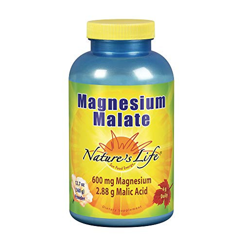 Natures Life Magnesium Malate Powder with Malic Acid 600mg  Healthy Heart Muscle   Bone Health Support  90 Servings