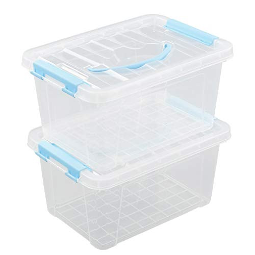 Farmoon 6 Quart Clear Storage Bin Small Plastic Stackable BoxCotainer with Lid and Blue Handle 2 Packs